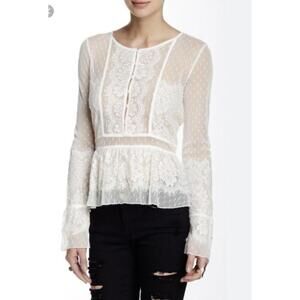 NWOT Free People Penelope Lace Bell-sleeve Blouse, Size Large